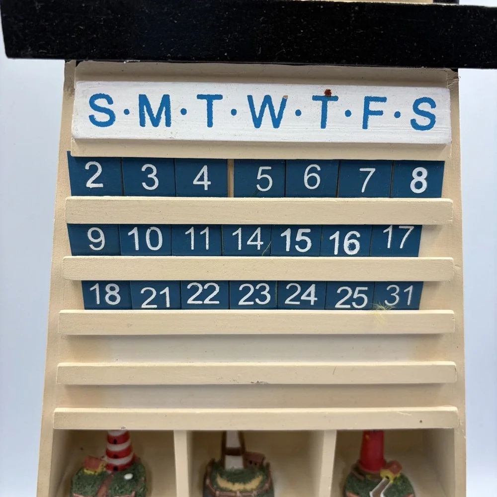 Lighthouse Wooden Perpetual Calendar with Light House Months and Number Dates